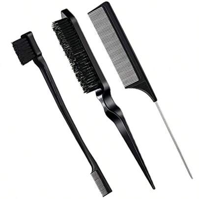 3 Pcs Slick Back Hair Brush Set Edge Control Brush Teasing Comb For Women Girls Men Combing, Smoothing And Styling Hair Body Care For Travel,Outdoor,Sport,Office,School,Hair Clips,Hair Accessories