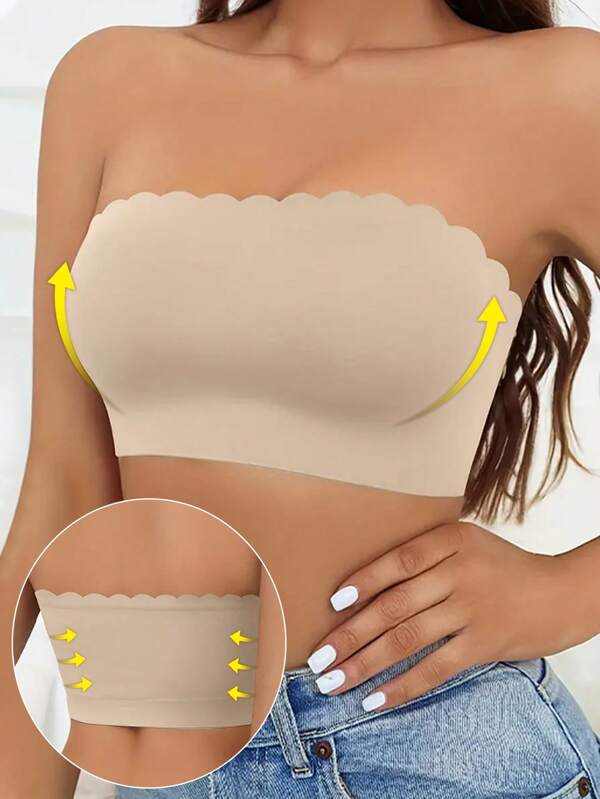 Women's Strapless Bra Seamless Bralette Wireless Bandeau Top Casual Comfortable Stretchy Lettuce Trim Traceless Bras No Padded Underwear Smoothing Backless Tube Top Intimates Basics Comfortable Wireless Fit Soft Fabric Women Versatile Strapless Design For Everyday Wear Invisible Bra Wedding Brassiere