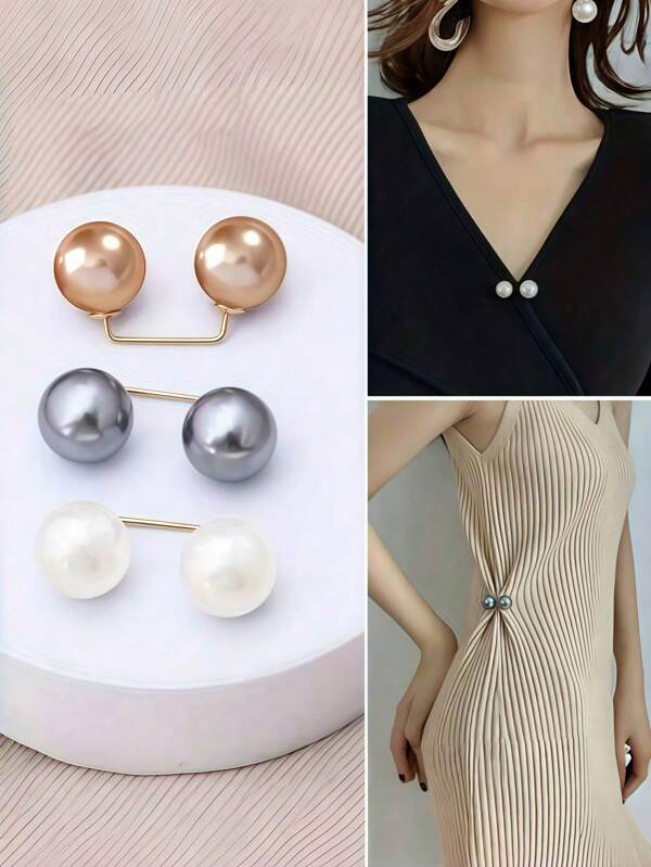 3/6pcs Faux Pearl Brooch Pins,Faux Pearl Brooch Pins ,Women Faux Pearl For Anti Exposure Neckline Safety Pins ,Safety Pins Wedding Decoration ,Sweater Shawl Clips ,For Clothing Cardigan Dress Sweater Hat DIY Supplies Apparel Decoration, Non-Slip Safety Pin, Collar Clips, Scarf Accessories, Fashion,DIY Supplies