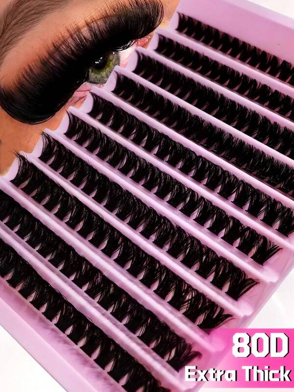10 Row 200PCS Individual Lash Clusters 80D D Curl 8-16mm DIY Lash Clusters Extra Thick&Fluffy&Natural Look Reusable Individual Eyelash Extension Kit For Self Use At Home Or On-The-Go For Daily Life&Wedding&Dating&Party&Travel&Spring Day