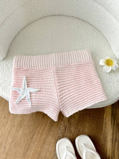 Elamini Women's Cute Pink Low Rise Knitted Starfish Design Crochet Shorts. Spring And Summer Essentials. Super Cute And Easy To Style,