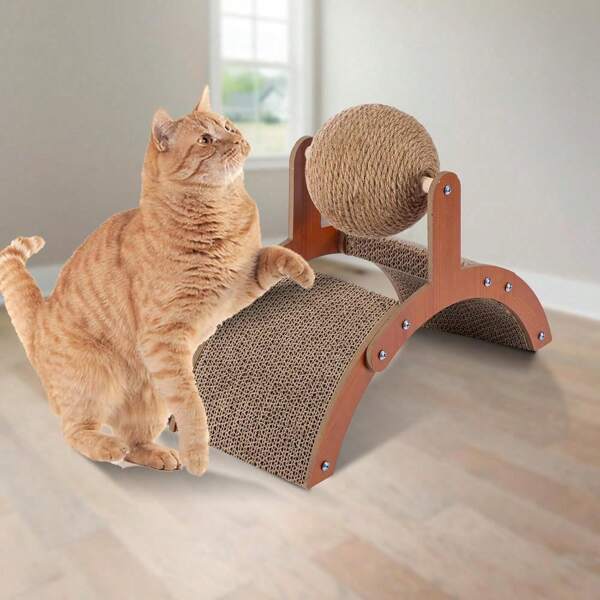 Cat Scratcher With Hanging Toy Sisal Ball Cat Scratching Board Durable Board Pads Prevents Furniture Damage