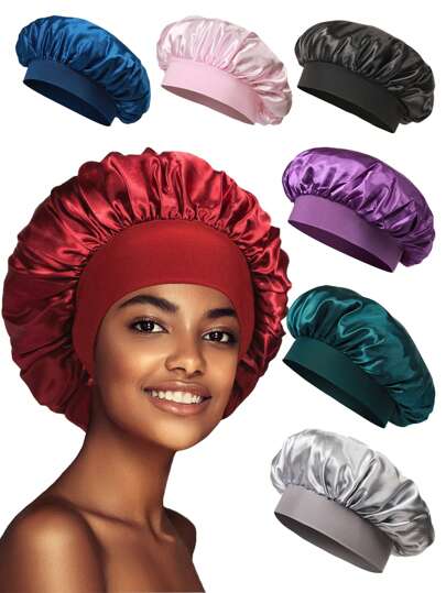 1pc Silk Bonnet For Sleeping Women Satin Lined Hair Bonnets For Sleeping Soft Elastic Band Silk Sleep Cap For Curly Hair