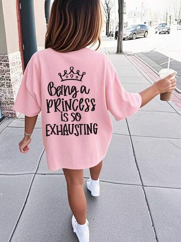 Tween Girl Funny Graphic Print Crew Neck Short Sleeve T-Shirt, Casual Summer Top